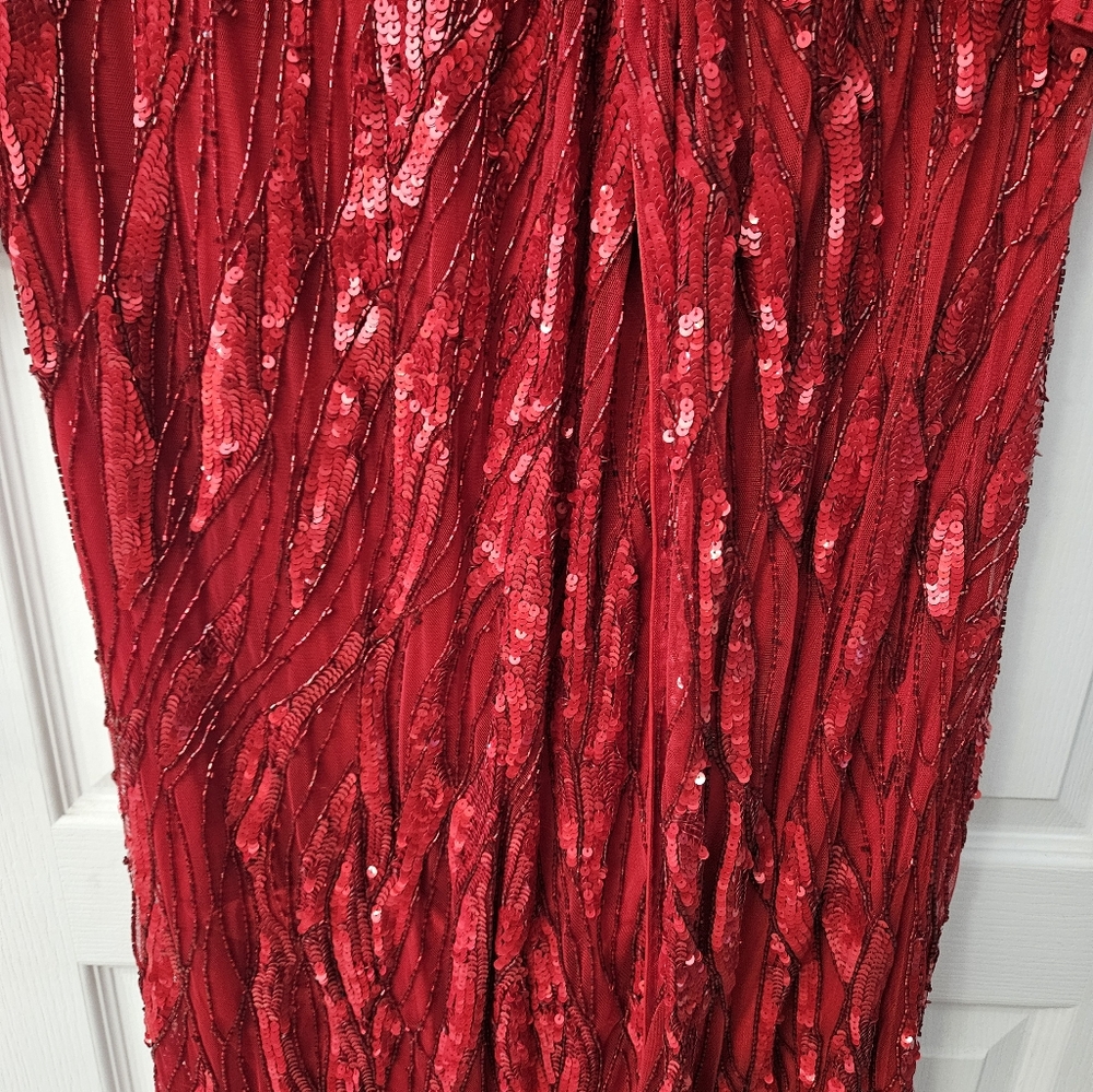Mac DuggalEmbellished Faux Wrap Open Back Gown Red Sz 18 NWT - Picture 6 of 16